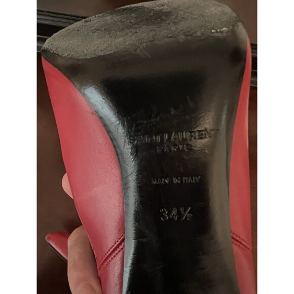 Saint Laurent Zoe Smooth Red Leather Pull On Stiletto Boot Size 34 1/2 - Picture 7 of 10